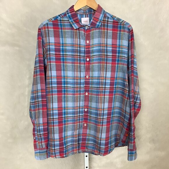 Swims Men's Red & Blue Amalfi Plaid Linen Sport Shirt L - Picture 1 of 6